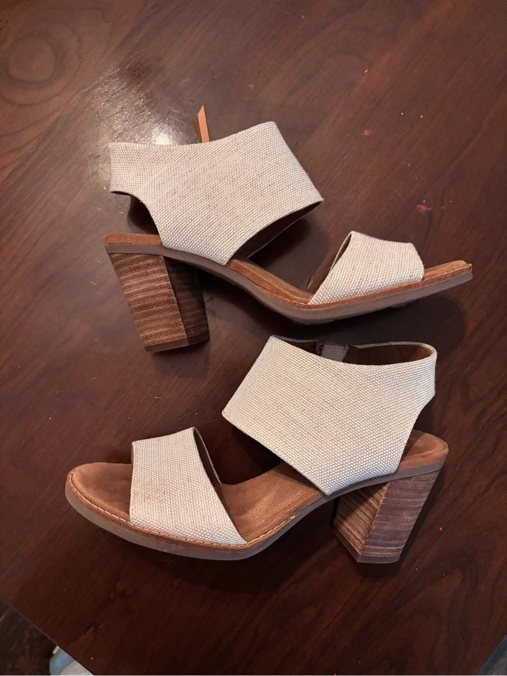 TOMS Beige Canvas Ankle-Strap Sandals